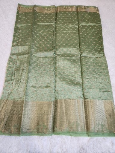 Green Fancy Saree With Copper Zari & Green Pallu Design
