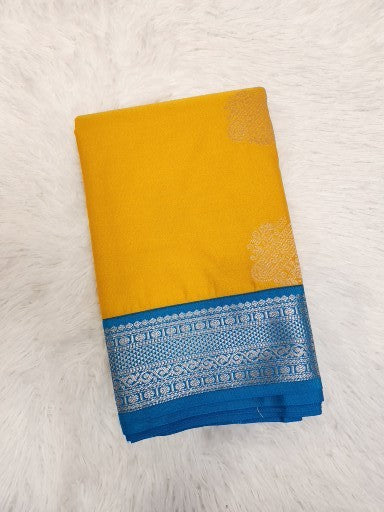 Light Brown Semi Kaanchi Saree with Silver Zari & Small Butta Design