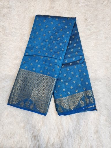Blue Fancy Saree With Copper Zari & Blue Pallu