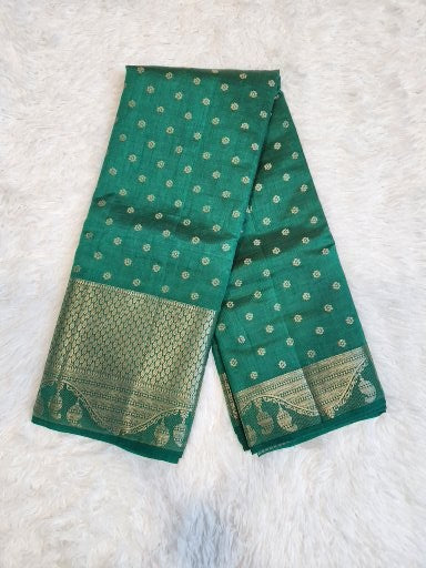 Dark Green Fancy Saree With Copper Zari & Dark Green Pallu