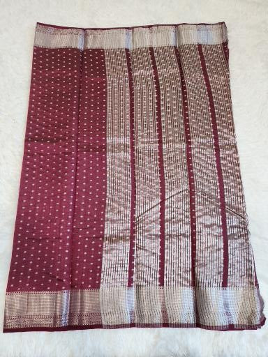 Dark Brown Fancy Saree With Copper Zari & Dark Brown Pallu Design