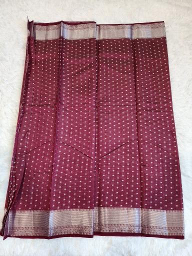 Dark Brown Fancy Saree With Copper Zari & Dark Brown Pallu Design