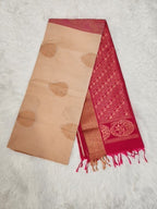 Light Brown Soft Silk Saree with Copper Zari & Red Pallu Design