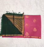 Oinon Red Soft Silk Saree with Copper Zari & Green Pallu Design