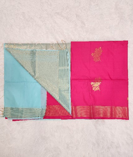 Pink Soft Silk Saree with Copper Zari & Pink Pallu Design