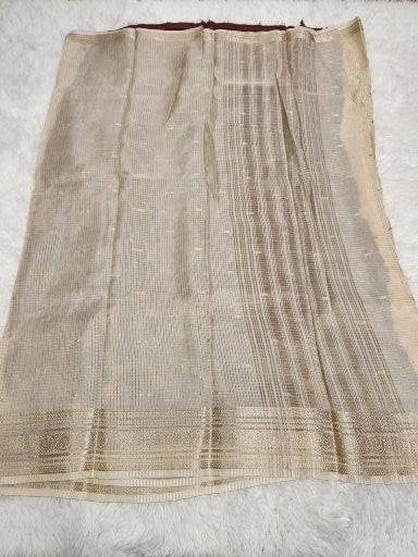 Cream Fancy Saree With Copper Zari & Cream Pallu Design