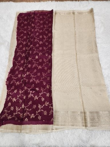 Cream Fancy Saree With Copper Zari & Cream Pallu Design