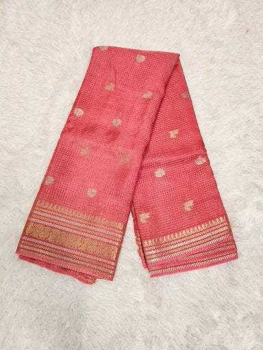 Peach Fancy Saree With Copper Zari & Peach Pallu Design