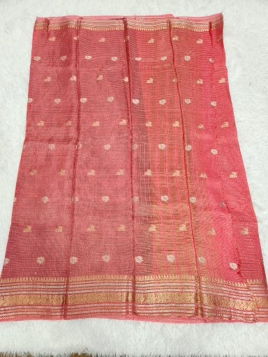 Peach Fancy Saree With Copper Zari & Peach Pallu Design