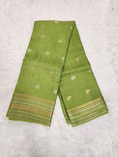 Apple Green Fancy Saree With Copper Zari & Apple Green Pallu Design