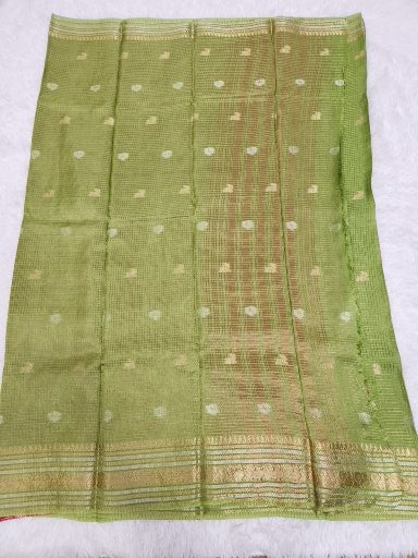 Apple Green Fancy Saree With Copper Zari & Apple Green Pallu Design