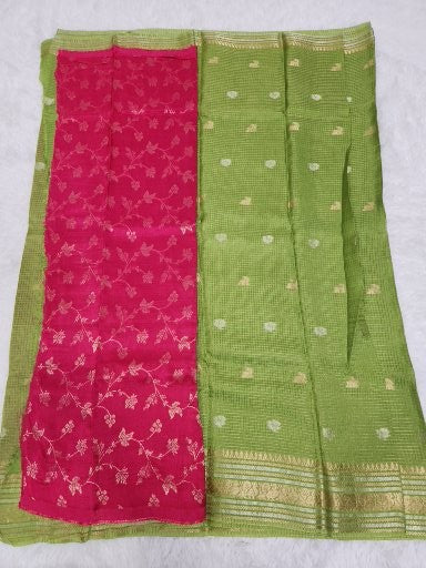 Apple Green Fancy Saree With Copper Zari & Apple Green Pallu Design