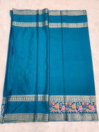 Turquoise Fancy Saree With Copper Zari & Turquoise Pallu Design