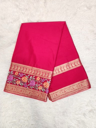 Raani Pink Fancy Saree With Copper Zari & Raani Pink Pallu Design