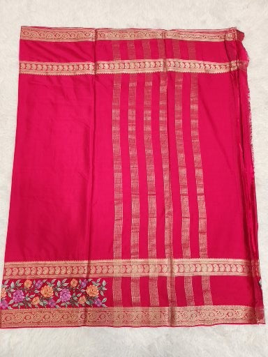 Raani Pink Fancy Saree With Copper Zari & Raani Pink Pallu Design