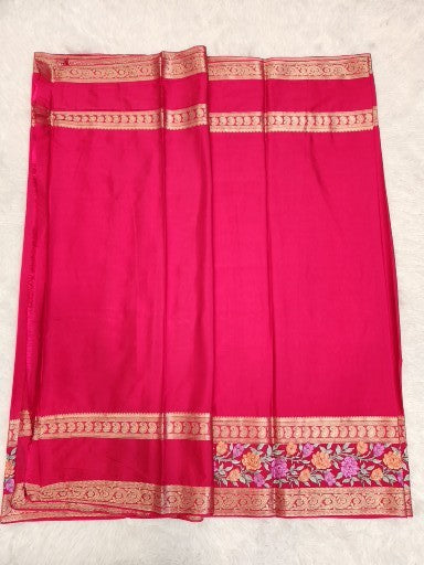 Raani Pink Fancy Saree With Copper Zari & Raani Pink Pallu Design
