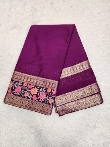 Dark Purple  Fancy Saree With Copper Zari & Dark Purple Pallu Design
