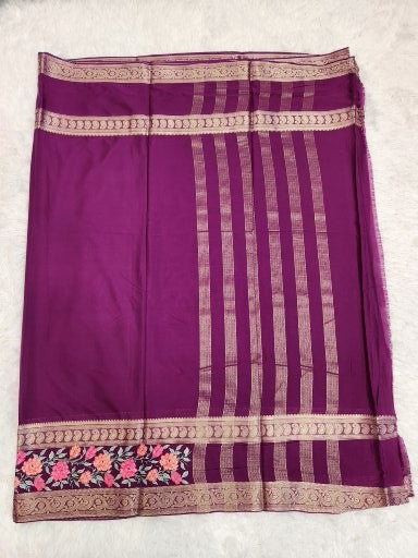 Dark Purple  Fancy Saree With Copper Zari & Dark Purple Pallu Design