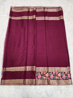 Wine Fancy Saree With Copper Zari & Wine Pallu Design