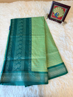 Pistachio Green Kalyani Cotton Saree with Turquoise Pallu & Silver Zari