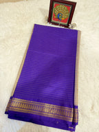 Grey Kalyani Cotton Saree with Dark Purple Pallu & Gold Zari