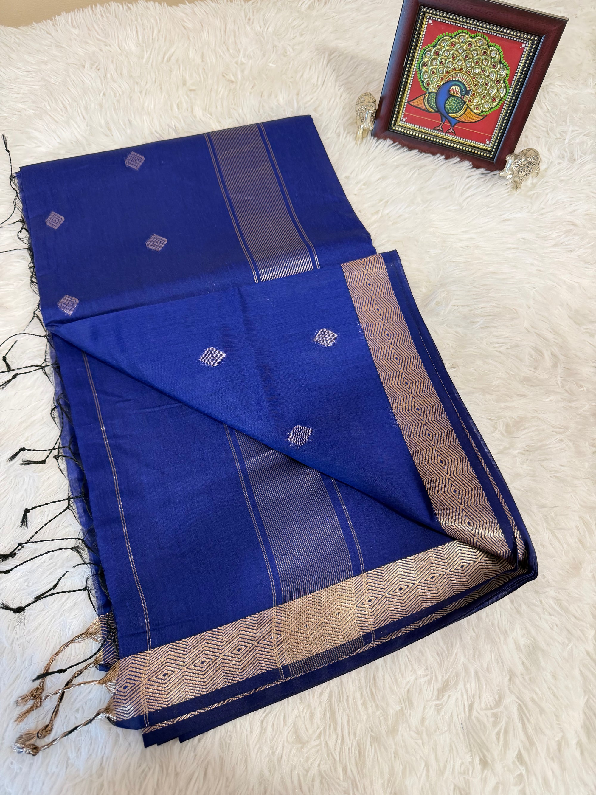Royal Blue Nayanthara Cotton Saree with Copper Zari