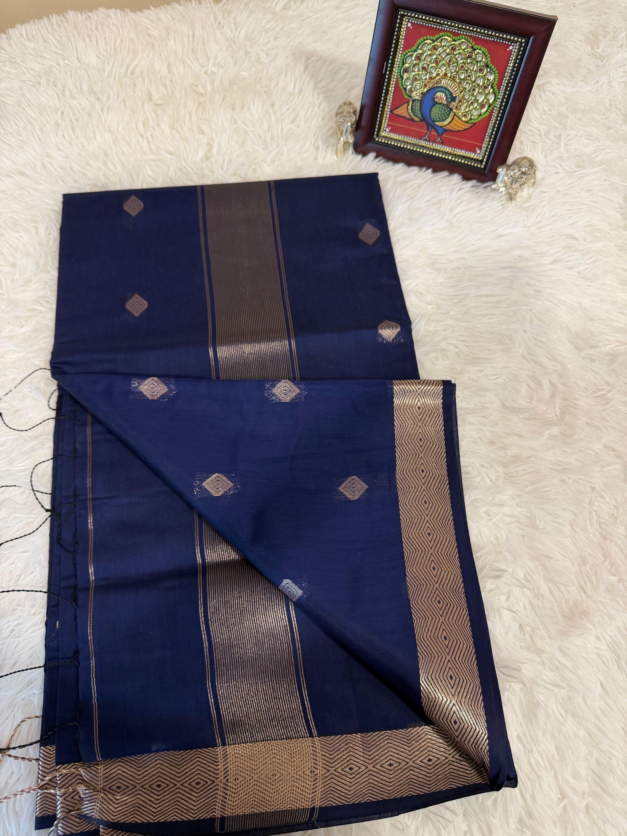Navy Blue Nayanthara Cotton Saree with Copper Zari