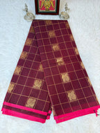 100 Counts Rich Pallu Kanchi Cotton Saree in Burgundy