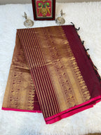 100 Counts Rich Pallu Kanchi Cotton Saree in Burgundy