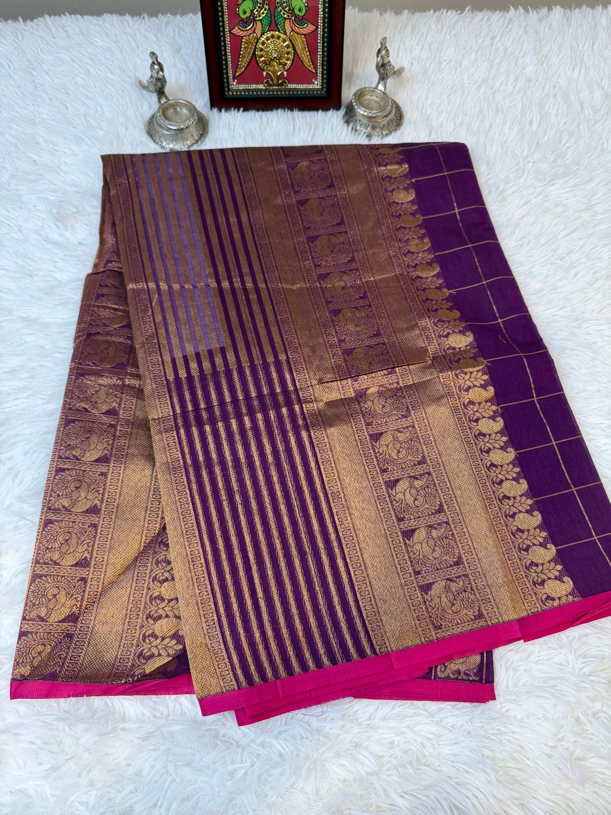 100 Counts Rich Pallu Kanchi Cotton Saree in Indigo Purple