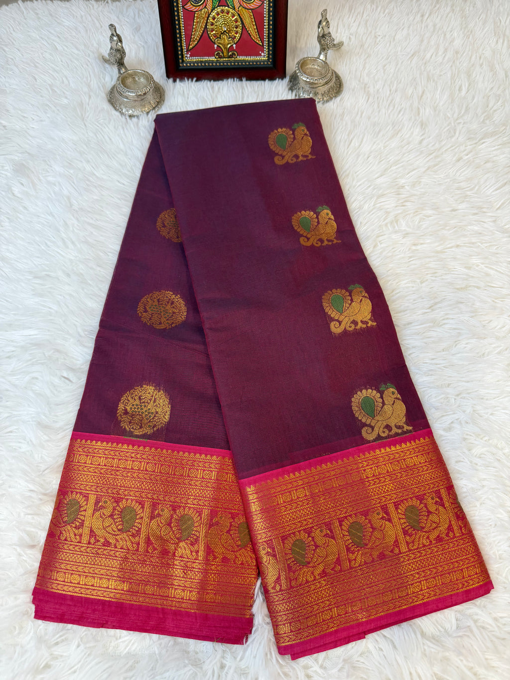 100 Counts Rich Pallu Kanchi Cotton Saree in Deep Maroon