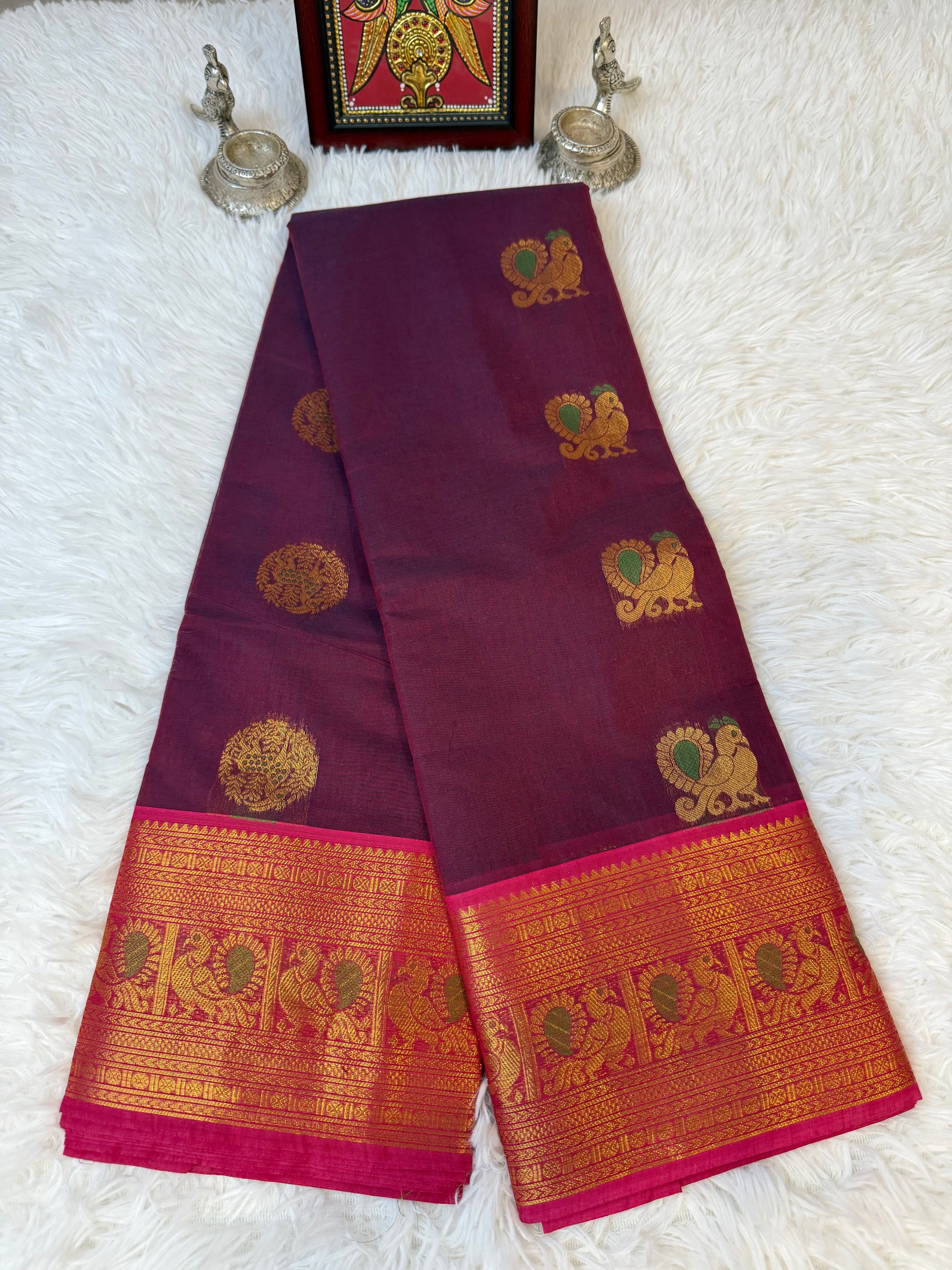 100 Counts Rich Pallu Kanchi Cotton Saree in Deep Maroon