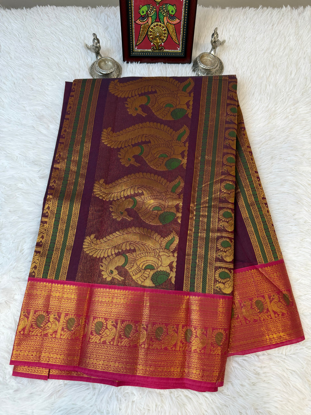 100 Counts Rich Pallu Kanchi Cotton Saree in Deep Maroon