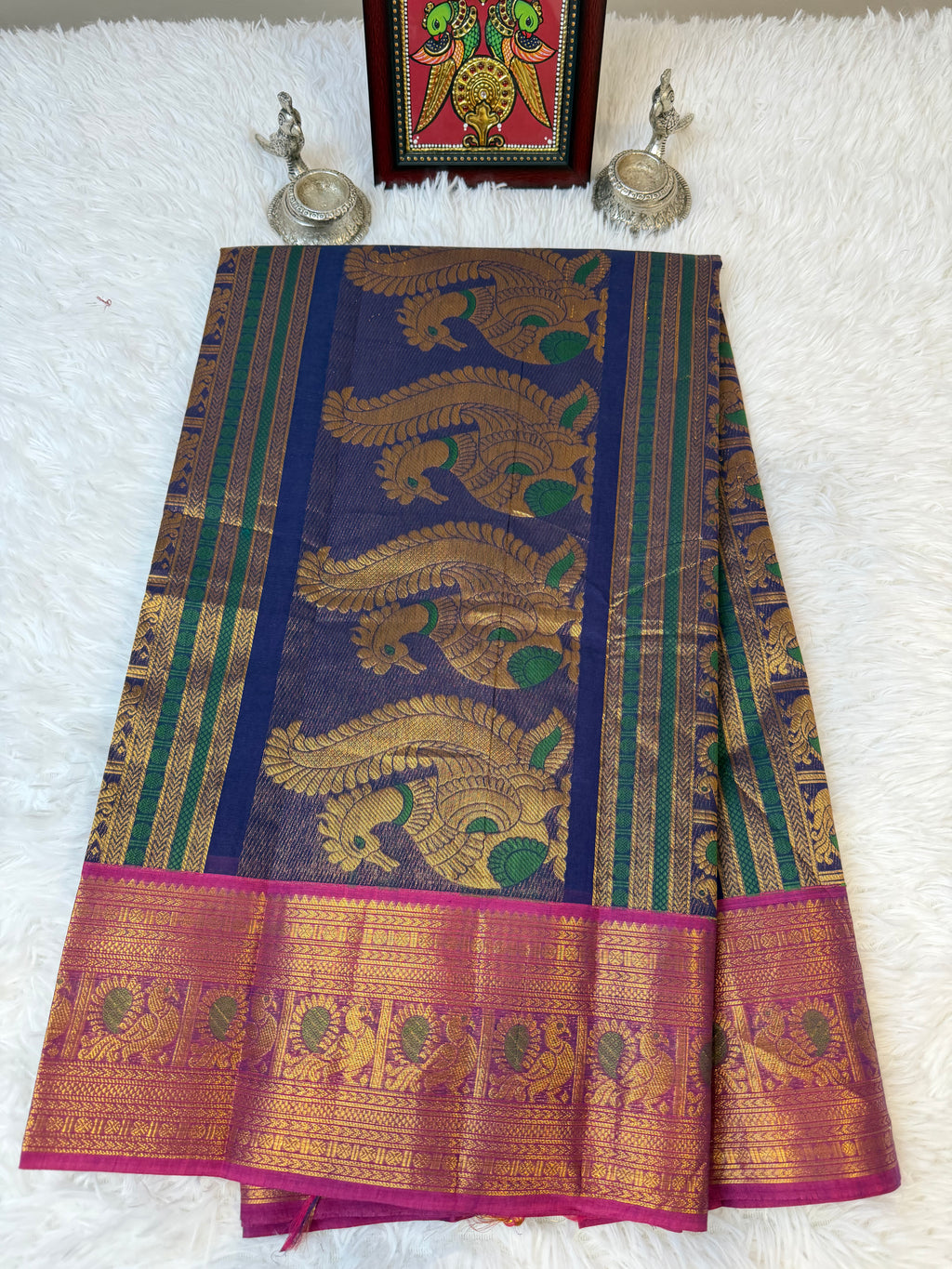 100 Counts Rich Pallu Kanchi Cotton Saree in Navy Blue