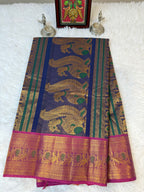 100 Counts Rich Pallu Kanchi Cotton Saree in Navy Blue