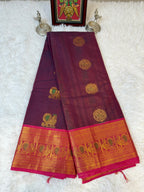 100 Counts Rich Pallu Kanchi Cotton Saree in Plum Purple