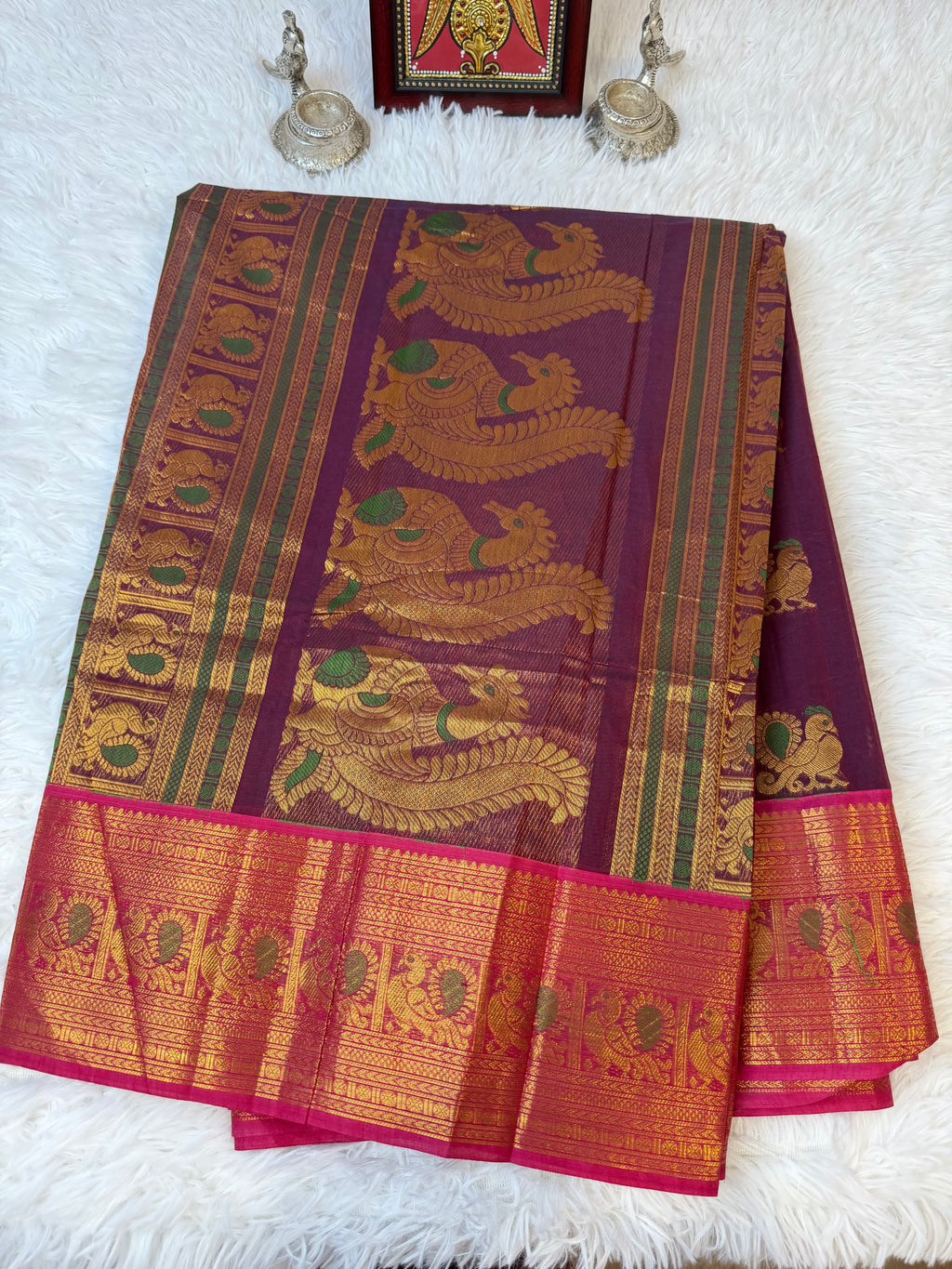 100 Counts Rich Pallu Kanchi Cotton Saree in Plum Purple