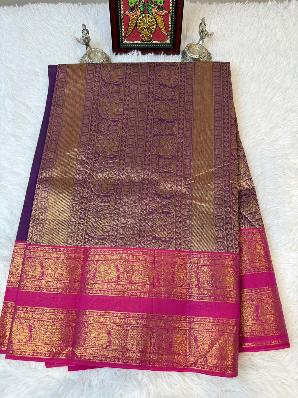 100 Counts Rich Pallu Kanchi Cotton Saree in Deep Purple