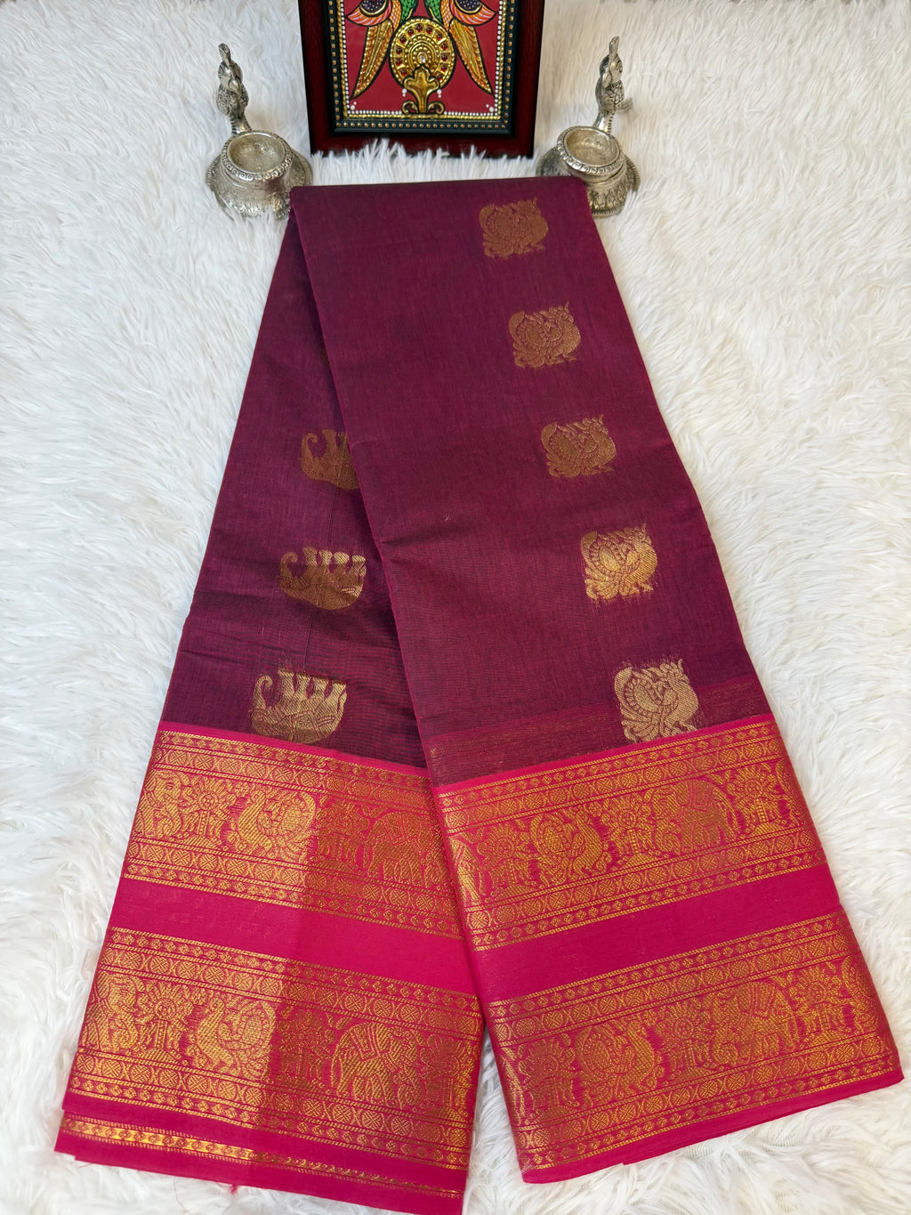 100 Counts Rich Pallu Kanchi Cotton Saree in Maroon