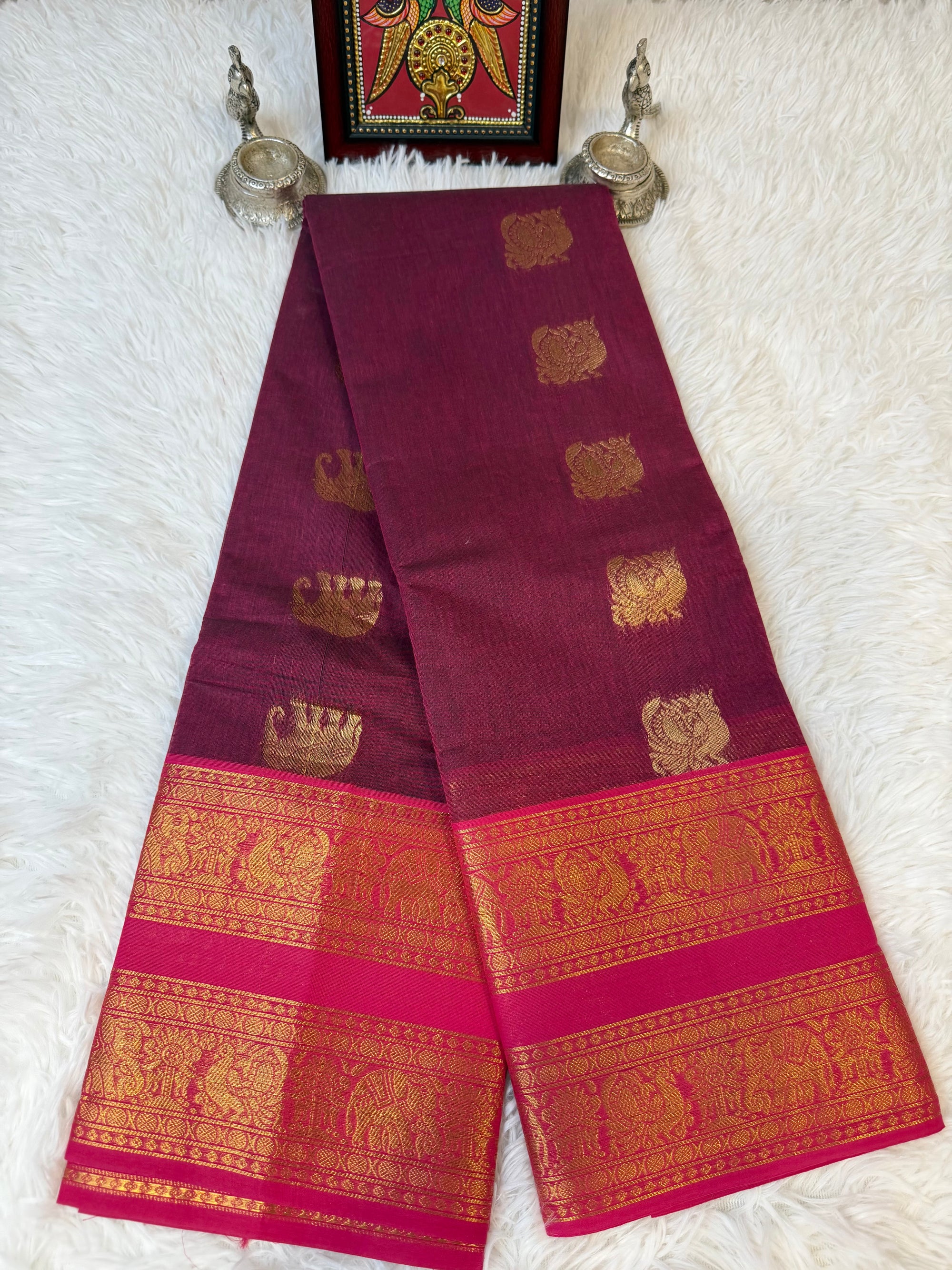 100 Counts Rich Pallu Kanchi Cotton Saree in Maroon
