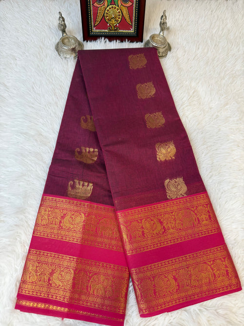 100 Counts Rich Pallu Kanchi Cotton Saree in Maroon