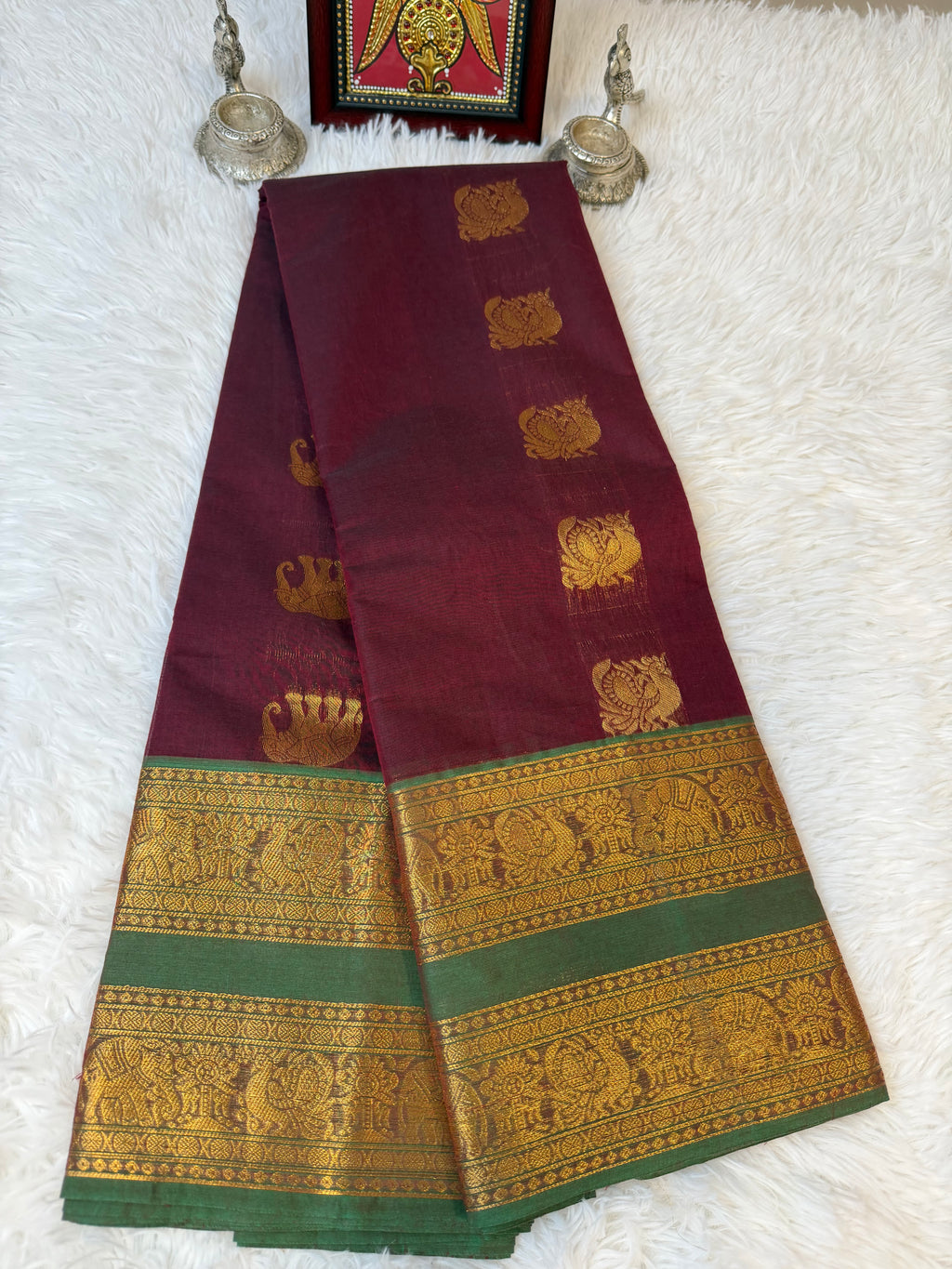 100 Counts Rich Pallu Kanchi Cotton Saree in Wine Maroon