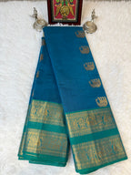 100 Counts Rich Pallu Kanchi Cotton Saree in Ocean Blue