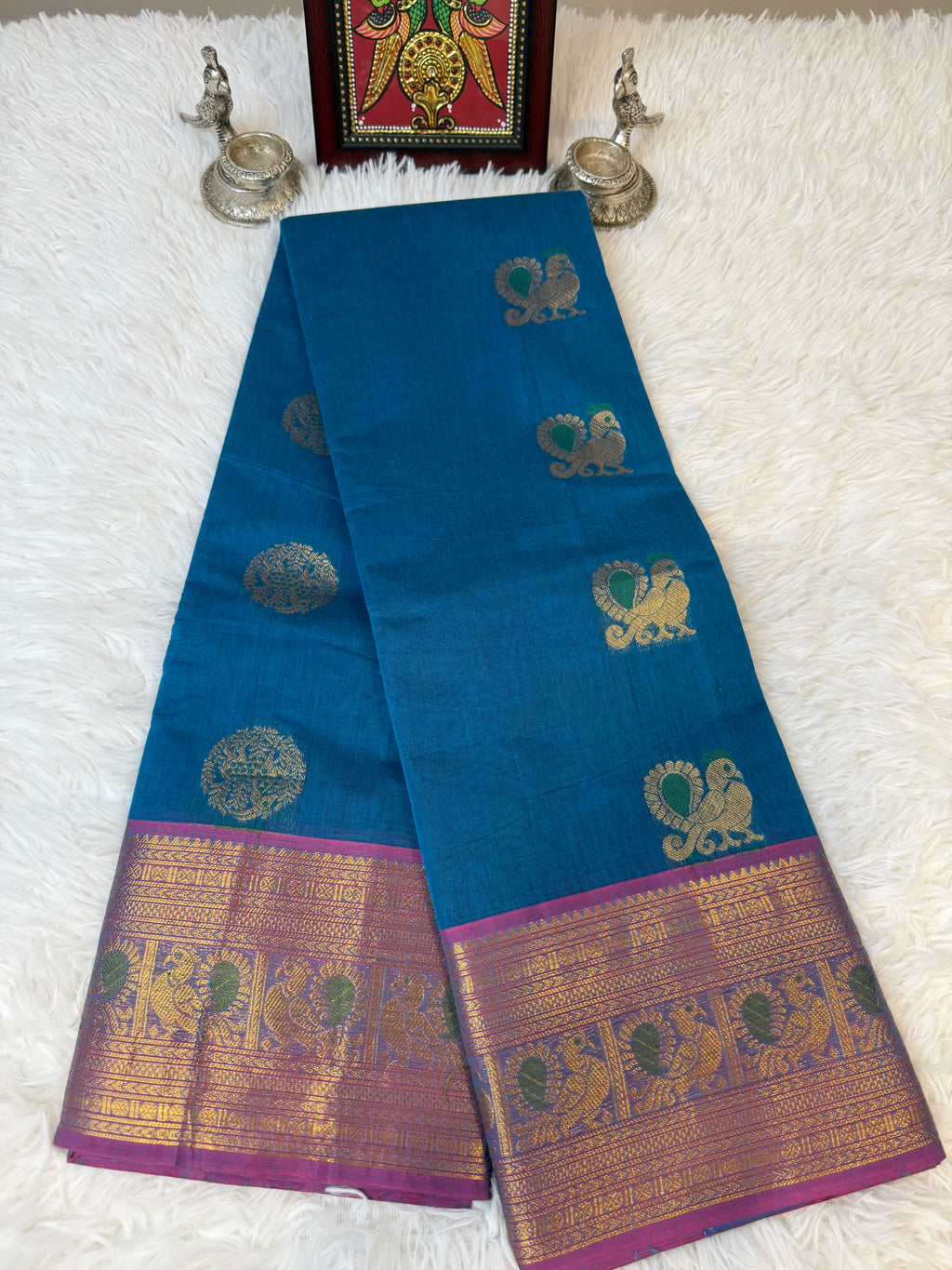 100 Counts Rich Pallu Kanchi Cotton Saree in Royal Blue
