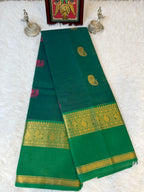 100 Counts Rich Pallu Kanchi Cotton Saree in Forest Green