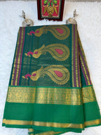 100 Counts Rich Pallu Kanchi Cotton Saree in Forest Green