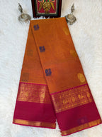 100 Counts Rich Pallu Kanchi Cotton Saree in Rust Orange