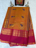 100 Counts Rich Pallu Kanchi Cotton Saree in Rust Orange