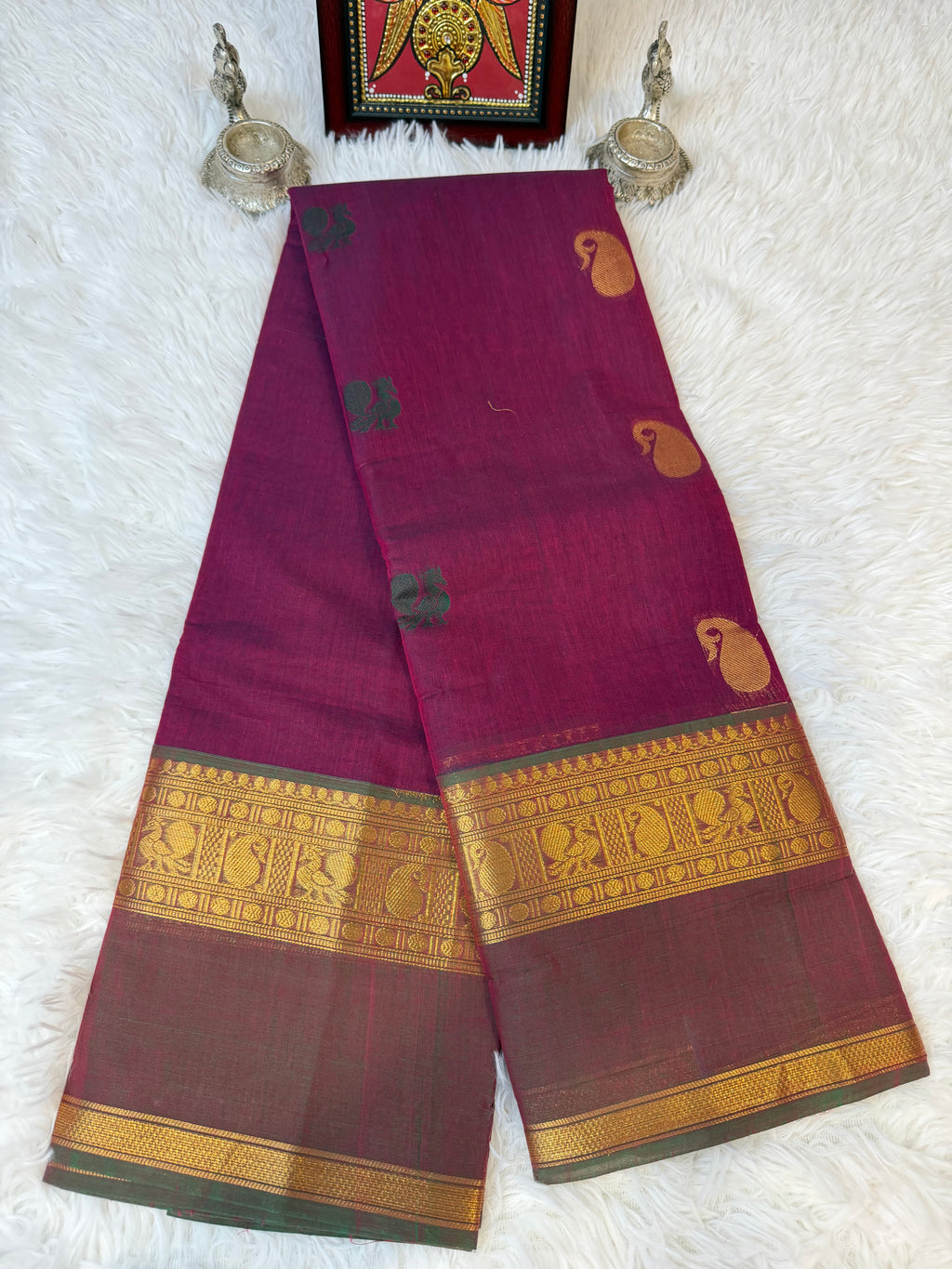 100 Counts Rich Pallu Kanchi Cotton Saree in Wine Purple