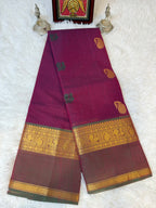 100 Counts Rich Pallu Kanchi Cotton Saree in Wine Purple